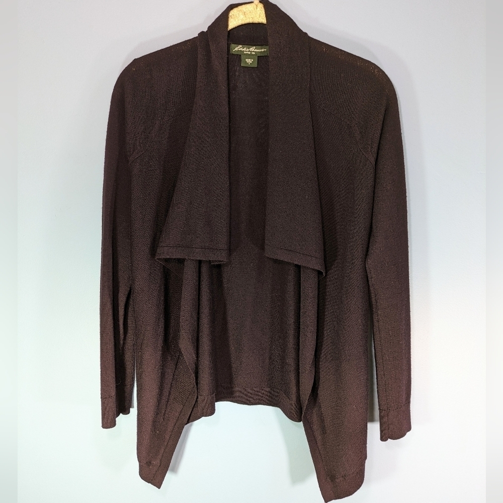 Eddie Bauer Eggplant Soft Wool Open Cardigan